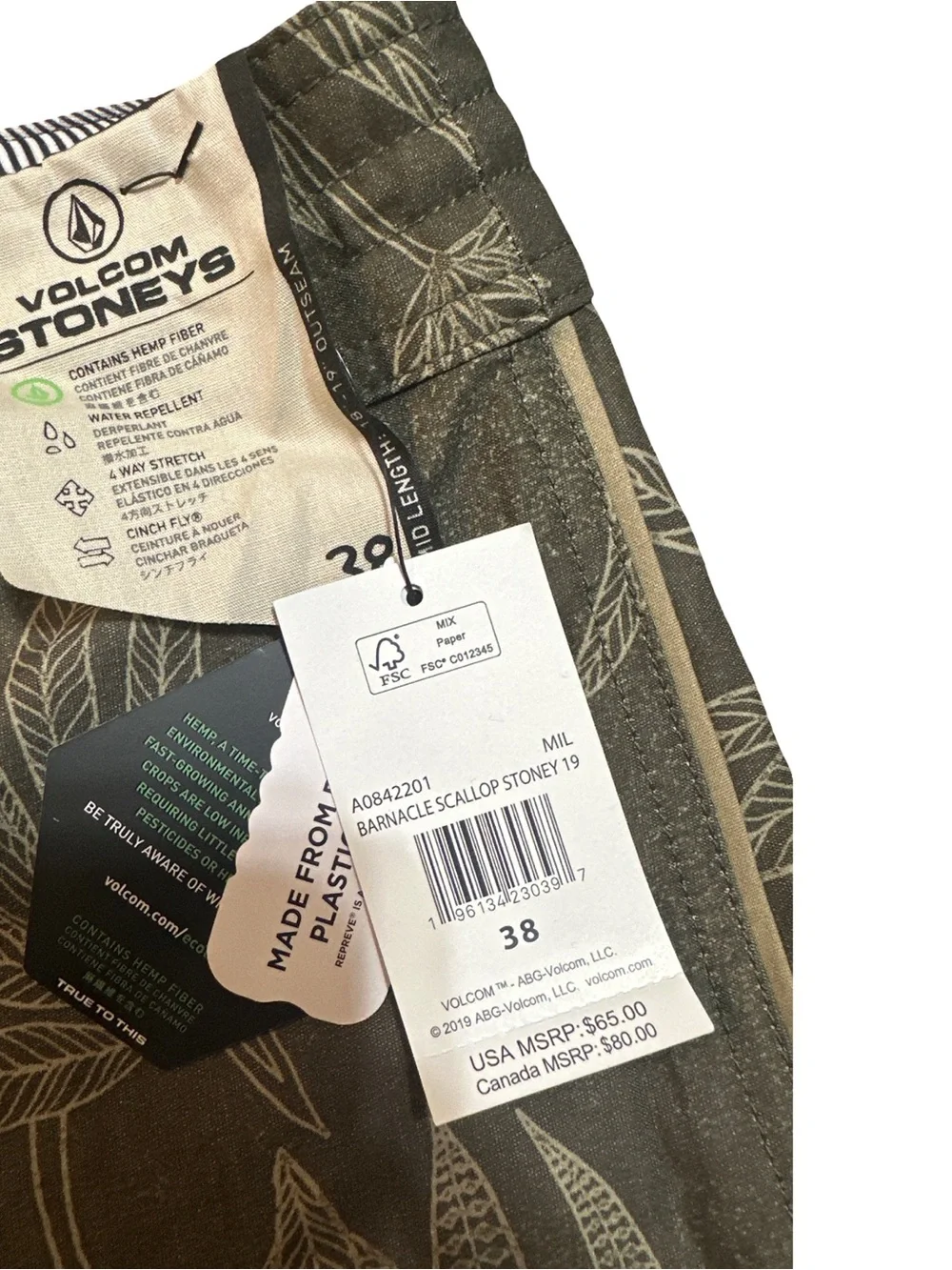 Volcom Barnacle Scallop Stoney Men’s Boardshorts Size 38